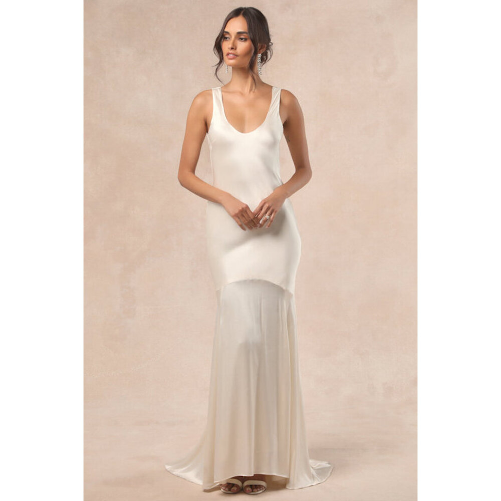 Lulus Love All Of Me Champagne Satin Maxi Dress - Size S